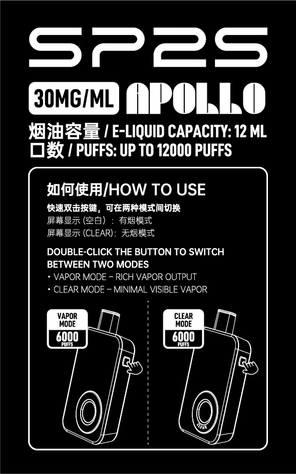 SP2抛棄式12000口 室内搭飛機專用【 有煙/無煙雙模式可調】 新品上市【滿10送1請備注送的口味】